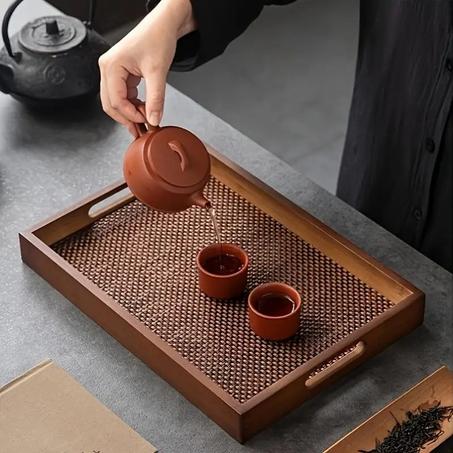 1pieza Bandeja de servir de madera de nogal chino negro elegante - Estilo vintage con diseño floral intrincado, ideal para desayunos, aperitivos y postres, vajilla natural duradera para decor