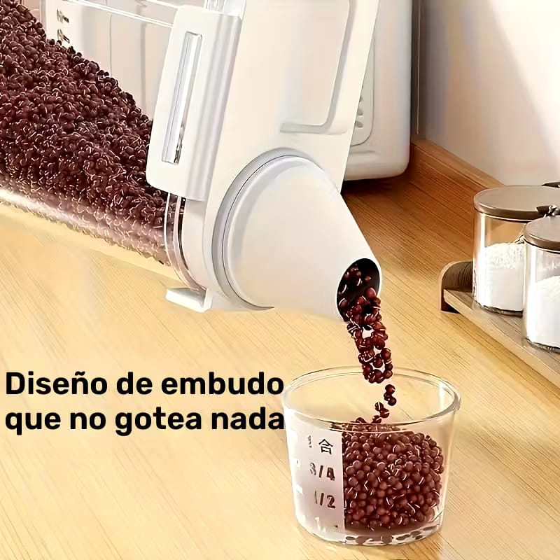 Contenedor de almacenamiento de alimentos con tapa hermética; es a prueba de fugas y humedad, ideal para organizar granos, frutos secos, harina y arroz en la cocina; fabricado en material PE 