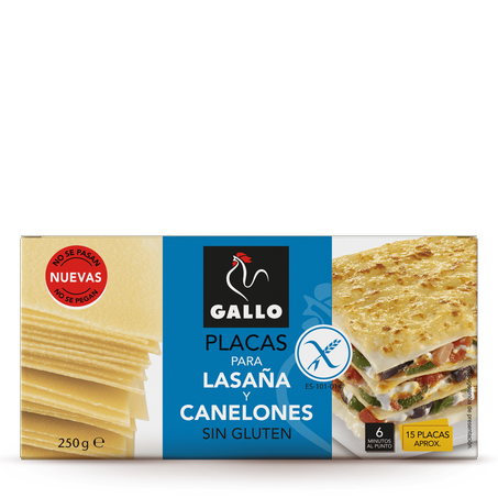 Placas para lasaña y canelones sin gluten, 250 g. Gallo