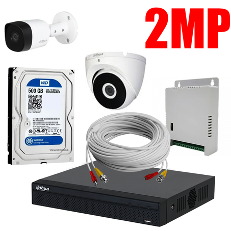 Kit de Surveillance et Sécurité Complet - 2 Caméras + Enregistreur DVR + Disque Dur 500 Go + Câble Coaxial 20m