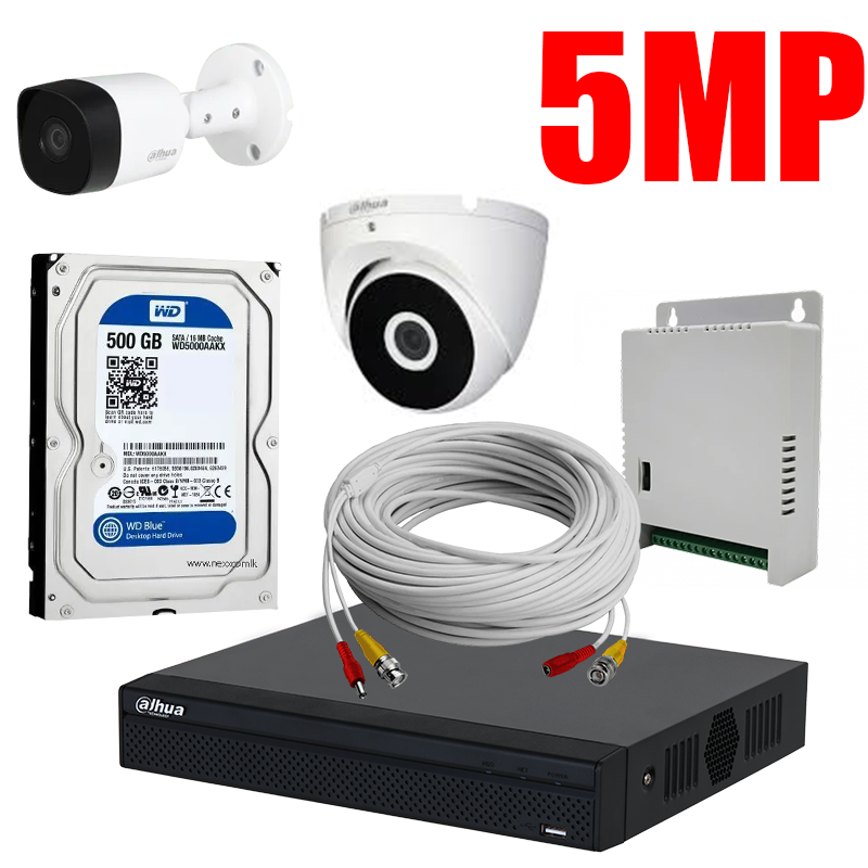 Kit de Surveillance et Sécurité Complet - 2 Caméras + Enregistreur DVR + Disque Dur 500 Go + Câble Coaxial 20m