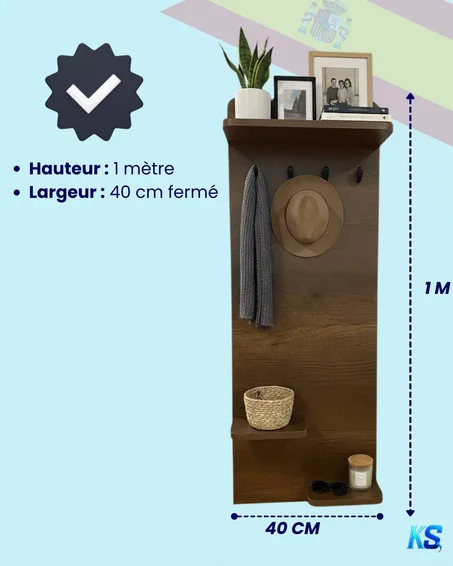 منظم حائط خشبي أنيق مع مرآة