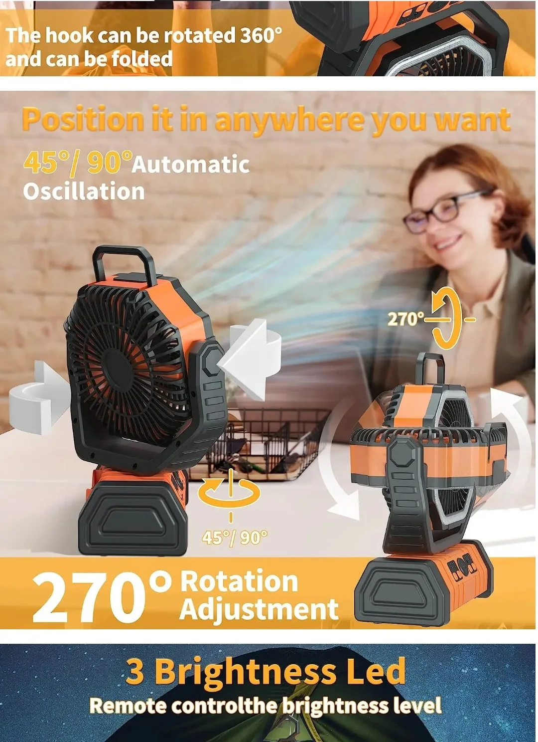 مروحة تخييم 20000mAh مع اضواء  LED