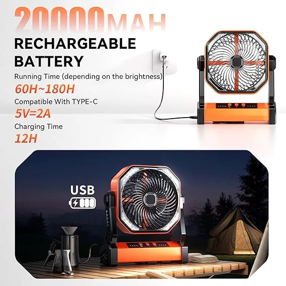 مروحة تخييم 20000mAh مع اضواء  LED