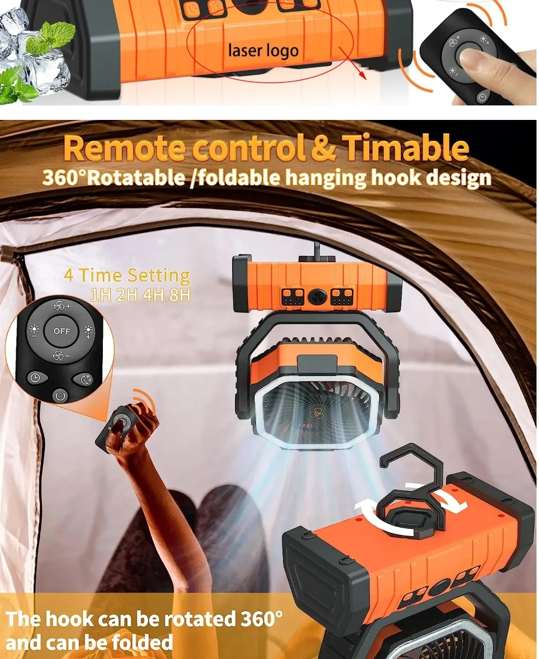 مروحة تخييم 20000mAh مع اضواء  LED