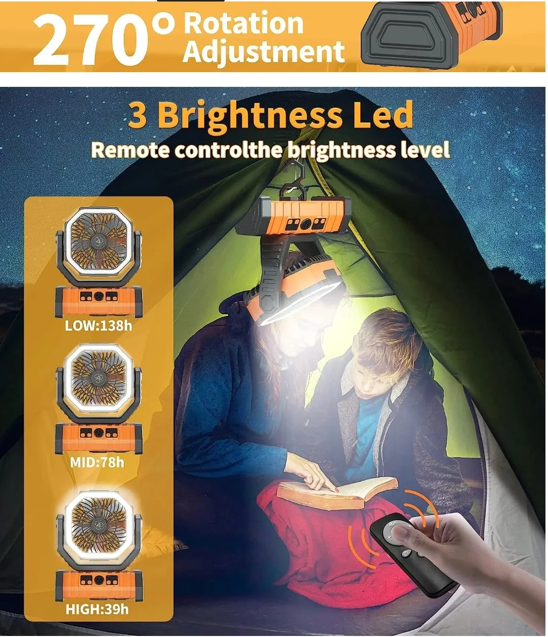 مروحة تخييم 20000mAh مع اضواء  LED