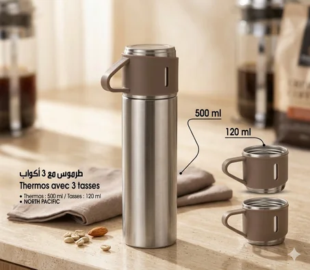 ترموس القهوة مع 3 كيسان – مثالي للسفر