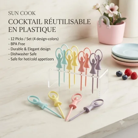 Pics Cocktail Réutilisables en Plastique 10-12 Pièces - أعواد كوكتيل بلاستيكية قابلة لإعادة الاستخدام (10-12 قطعة) | لتزيين المشروبات والحلويات والفواكه