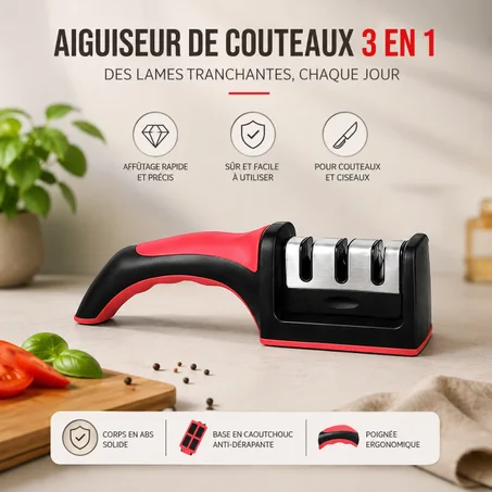 Aiguiseur de couteaux 3en1, aiguiseur de couteaux de chef, et ciseaux d'affûtage