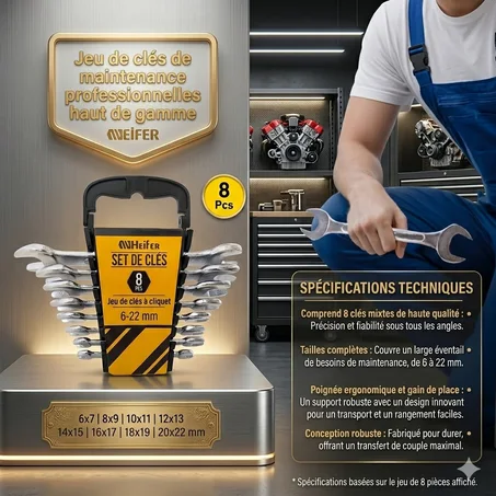 Set de Clés 8 Pièces Professionnel – Acier Résistant – Kit Outils Complet Multi-Usage
