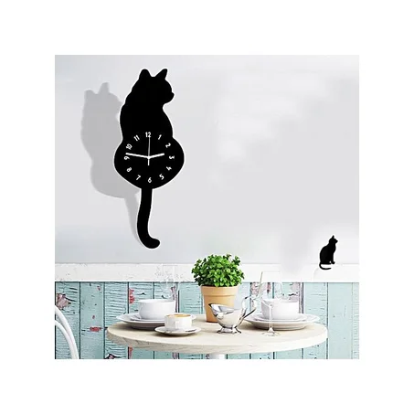 Autre Eastman Creative Cartoon Cute Cat Wall Clock Home Decor Watch Way Tail Move Silence
