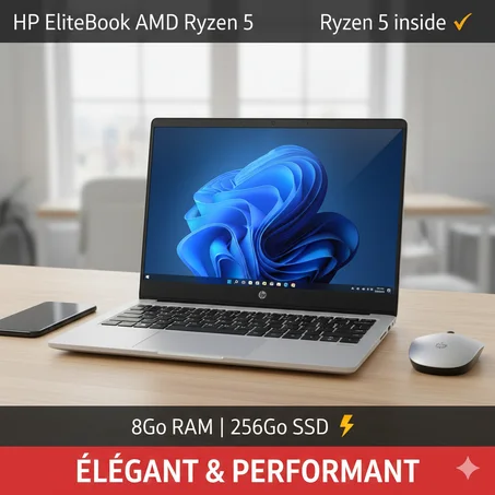 HP EliteBook AMD Ryzen 5 - 8Go RAM - 256Go SSD - État Premium