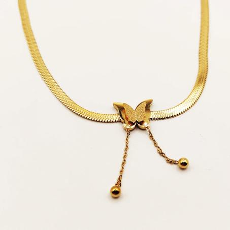 Collier papillon doré en acier inoxydable
