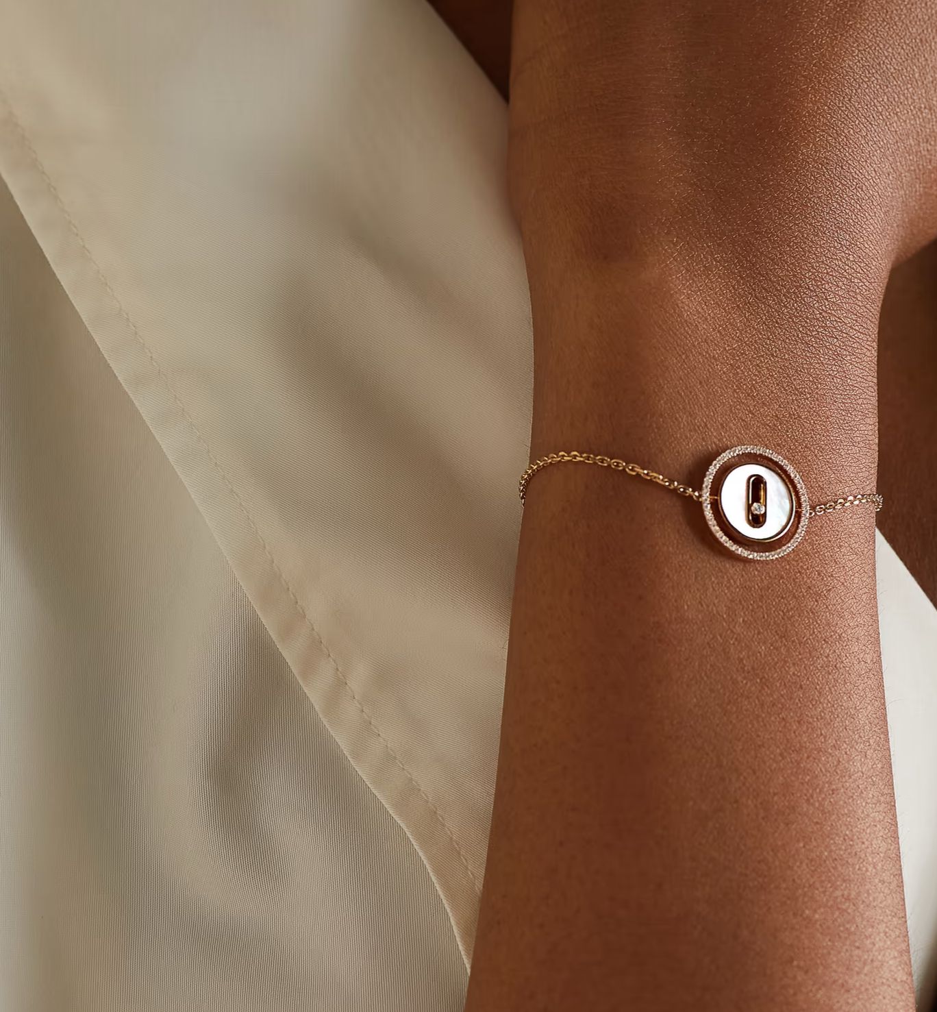 Gourmette Messika nacre strass  en acier inoxydable