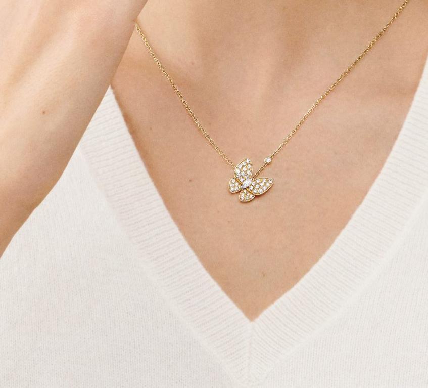Collier Van cleef papillon strass doré en acier inoxydable