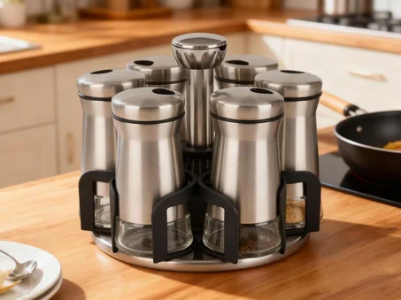 منظم توابل دوّار ستانلس ستيل – تصميم عصري وعملي للمطبخ