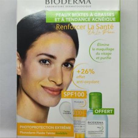 Bioderma pack photoderm écran fluid max SPF100 invisible 40ML + sebium H2O 100ml (peau mixte à grasse)