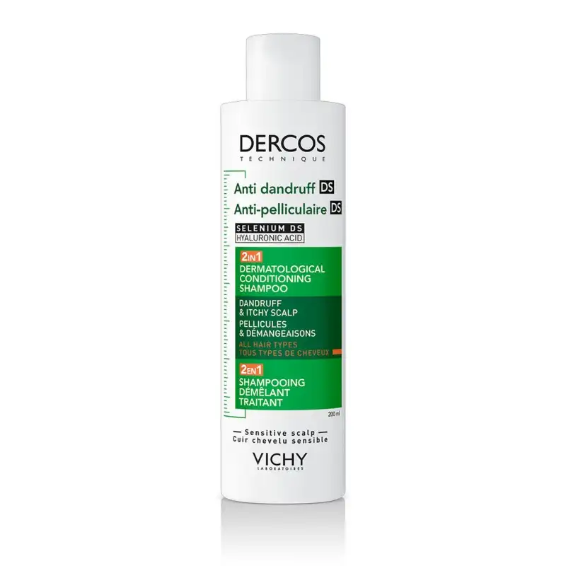 VICHY DERCOS DS 2 EN 1 SHAMPOOING ET DEMELEUR ANTI-PELLICULAIRE POUR TOUS TYPES DE CHEVEUX 200ML