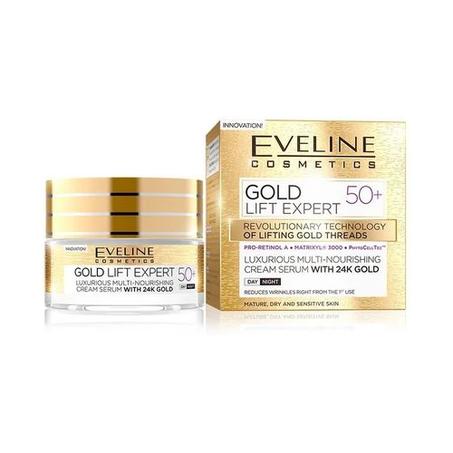 Eveline Cosmetics Crème Anti-âge, Liftant & Nourrissante a l'or 24k 50+ Peau Sèche ou Sensible jour & nuit  / 50ml