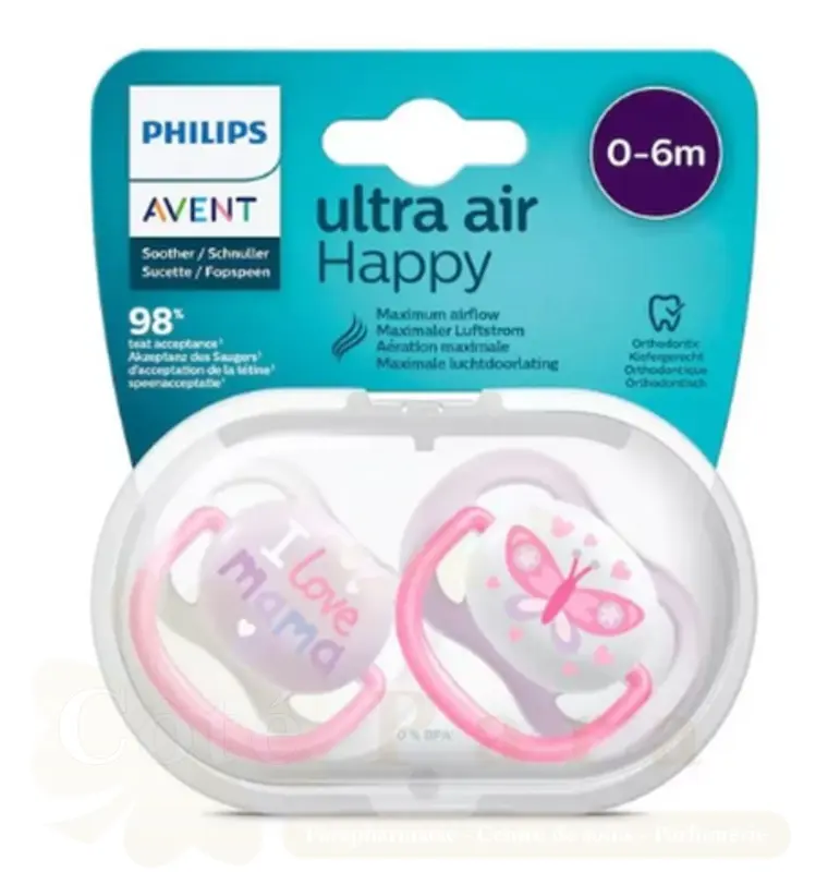 AVENT SUCETTE ULTRA AIR HAPPY 0-6MOIS GIRL MAM/BFL REF SCF 080/02