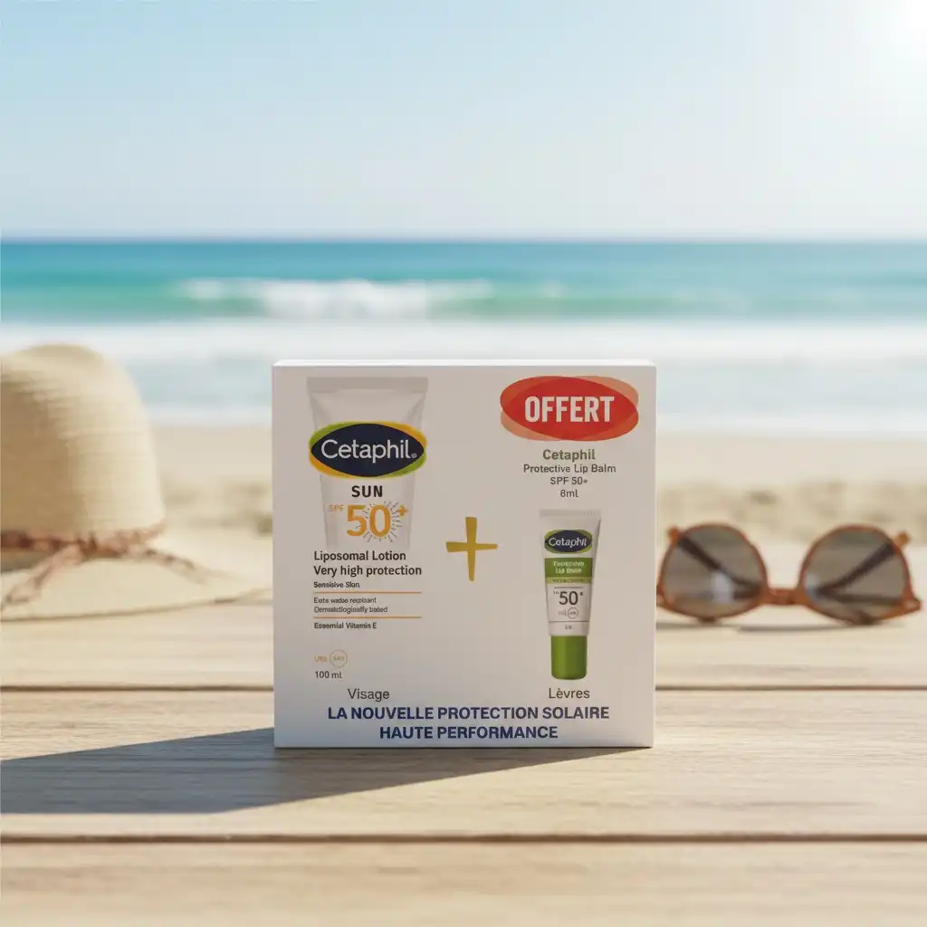 CETAPHIL SUN SPF50+ LIPOSOMALE LOTION 100ML + CETAPHIL BAUME A LEVRES PROTECTEUR SPF50+ 8ML OFFERT