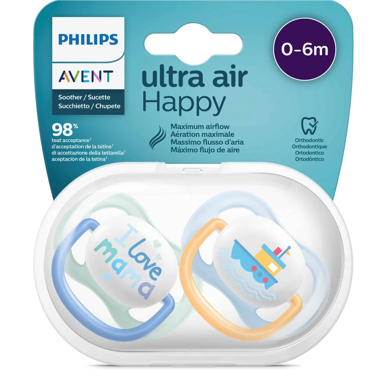 AVENT SUCETTE ULTRA AIR HAPPY 0-6MOIS BOY B2 REF SCF080/01