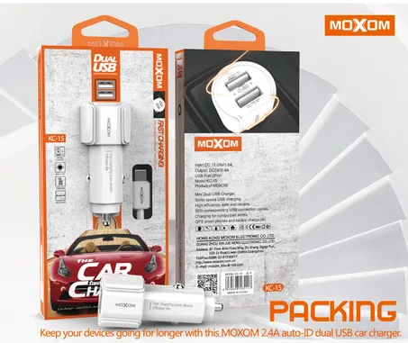شاحن سيارة KC-15 موكسوم العملاق شحن سريع Moxom KC-15 Auto ID 2.4A Dual USB Out-Put Port Fast Charging Car Charger