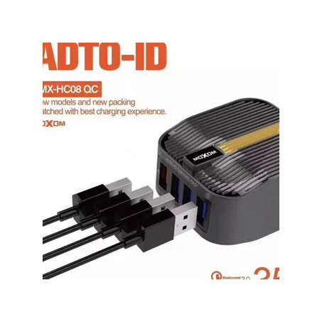 Moxom Trend Product 4 USB Wall Charger Fast Home Mobile Charger مع كابل مجاني أصلي.