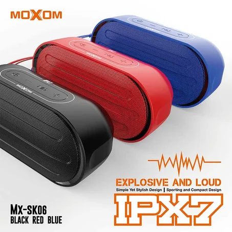 مكبر صوت MX-SK06 بلوتوث لاسلكي موكسوم مقاوم للماء, صوت نقي مضخم فائق الجودة, تصميم عالي الجودة Moxom MX-SK06