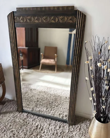 Alphonse. Miroir art déco noir patiné vieil or VENDU