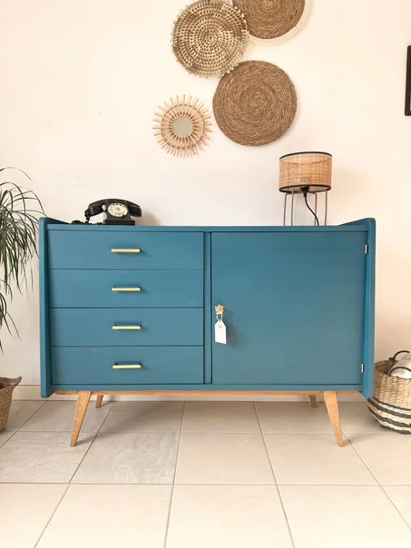 Léandre. Buffet rétro chic bleu paon ❌Adopté ❌