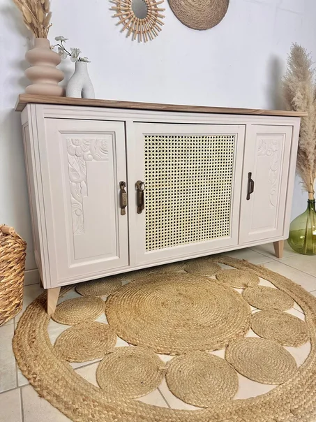 Rosaline. Enfilade Art Déco avec cannage et plateau en orme❌Déjà vendue❌