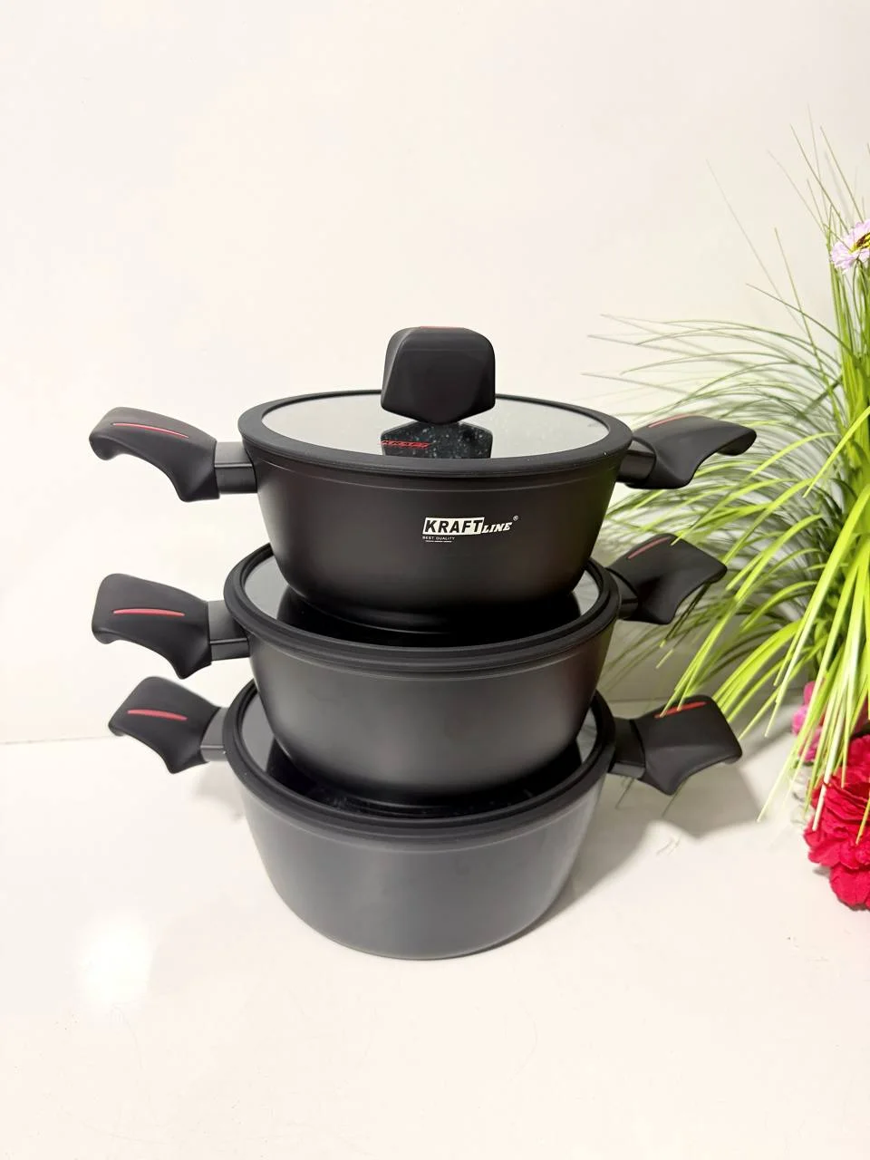 Set de Casseroles DONNOR – 3 Pots Antiadhésifs avec Couvercles en Verre