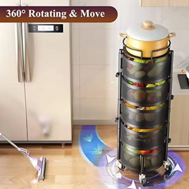 Organisateur de Fruits & Légumes Rotatif 360° – Métal