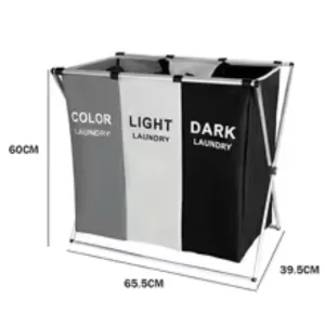 Grand panier à linge à trois grilles pliables, panier de rangement pour vêtements sales et jouets, panier à linge domestique, poubelle de rangement