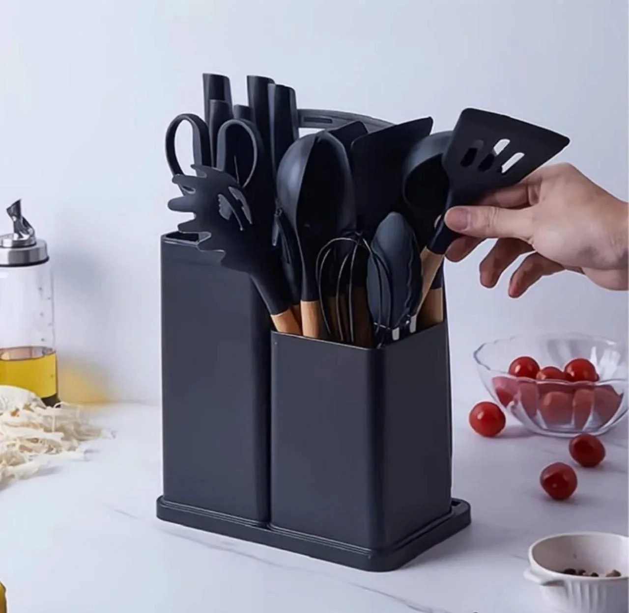 Set de 19 Ustensiles de Cuisine en Silicone – Kit Chef & Camping