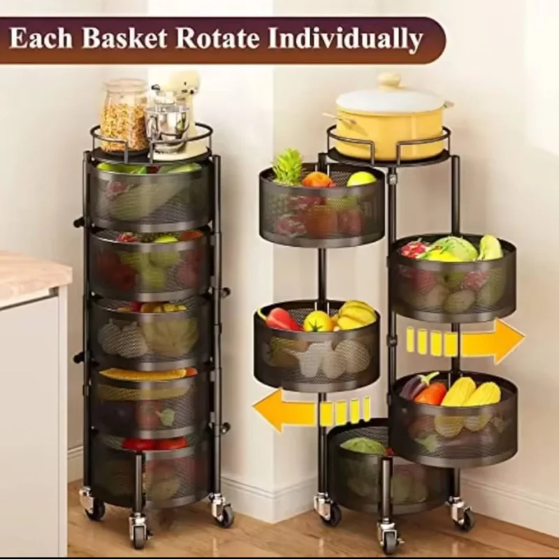 Organisateur de Fruits & Légumes Rotatif 360° – Métal