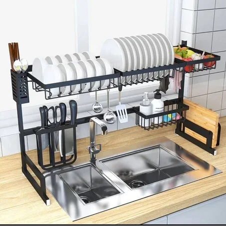 Égouttoir à vaisselle en acier inoxydable, organisateur au-dessus de l'évier 65 cm