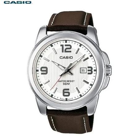 Casio ساعة رجالية - أنالوج كوارتز - مينا أبيض - بسوار جلدي - MTP-1314L-7avdf