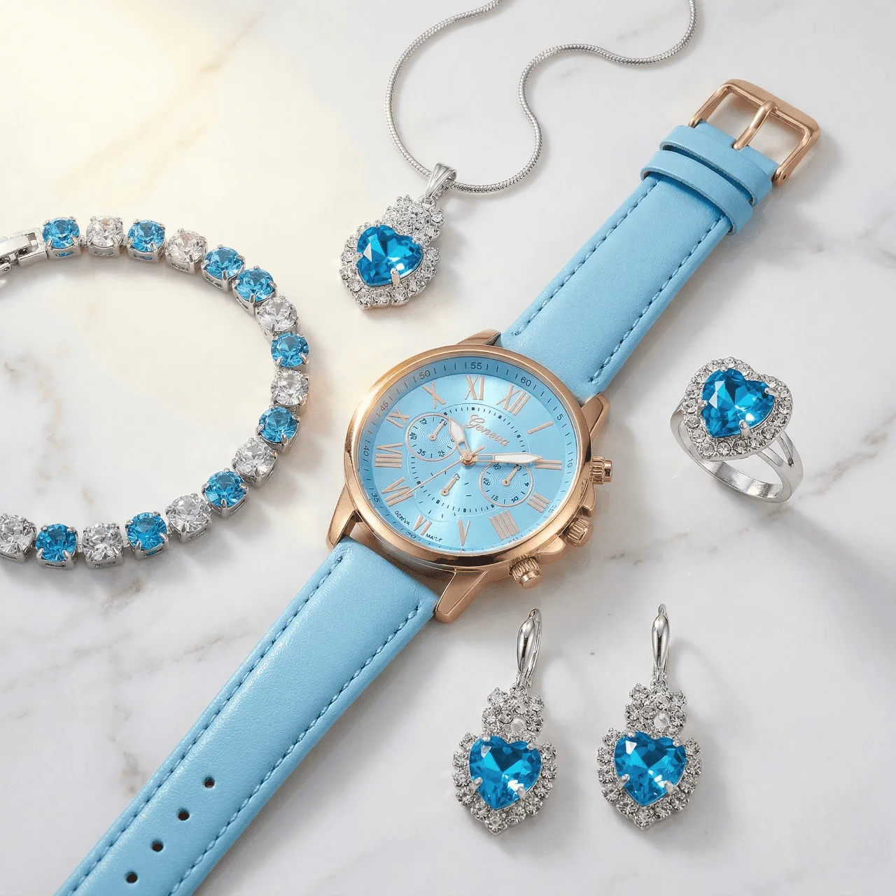 Aurora Blue Luxury Jewelry & Watch Set