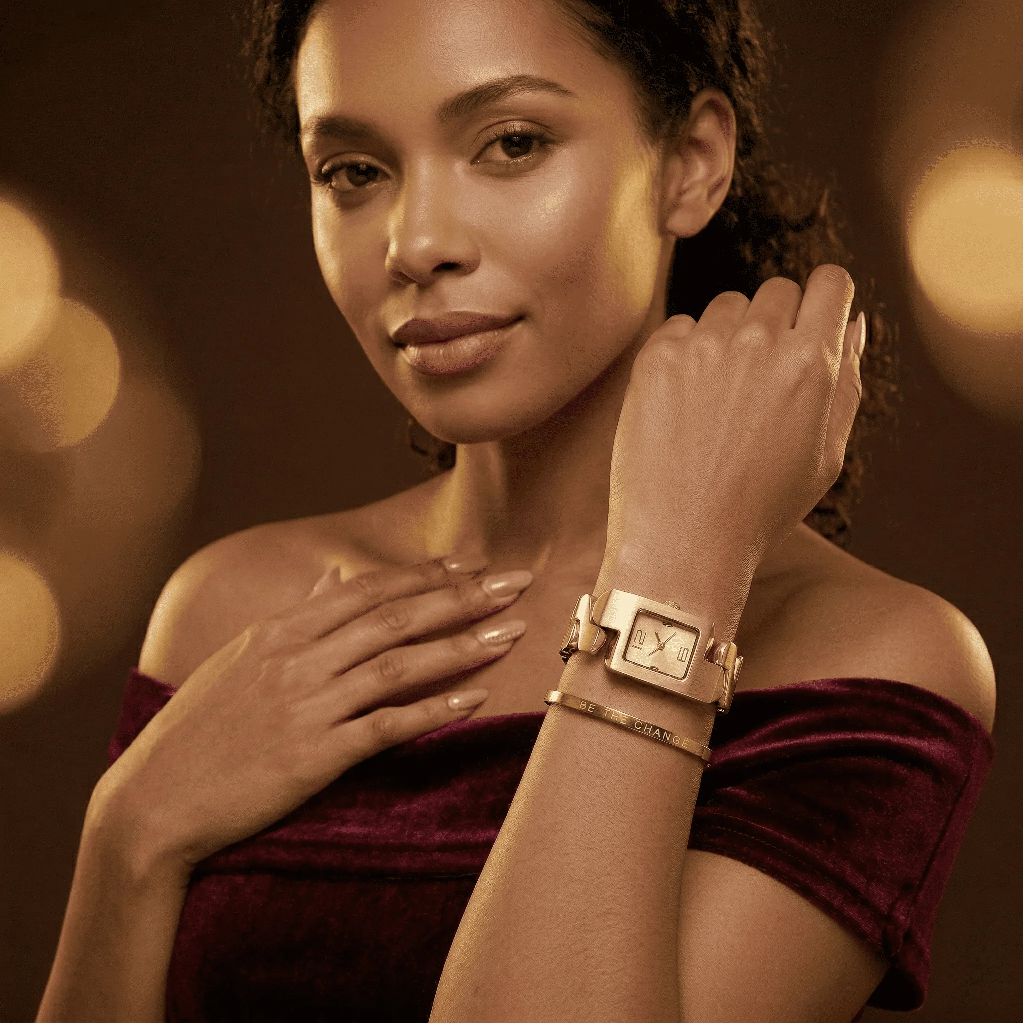 The Crown Set — Golden Watch & Engraved Bangle