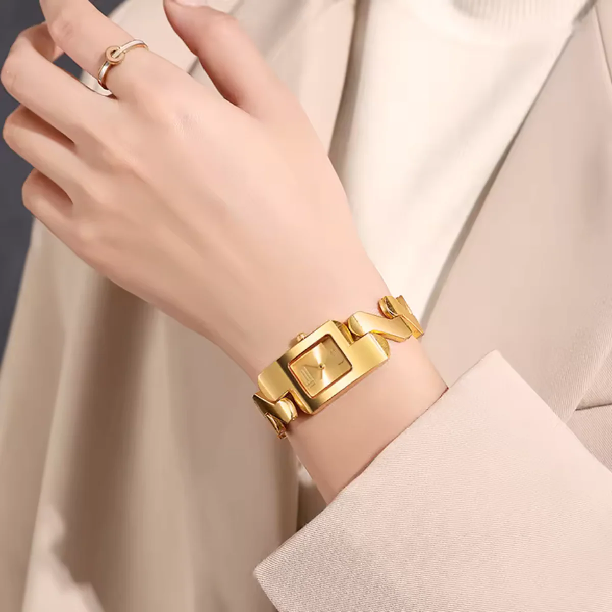 The Crown Set — Golden Watch & Engraved Bangle