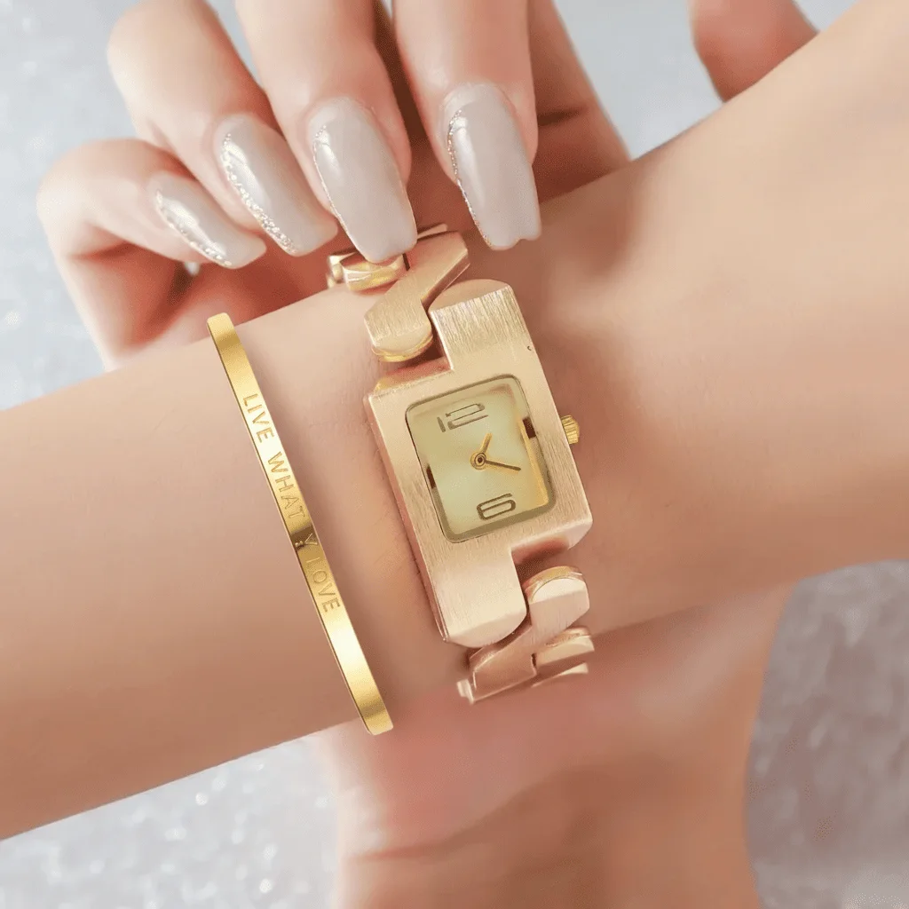 The Crown Set — Golden Watch & Engraved Bangle