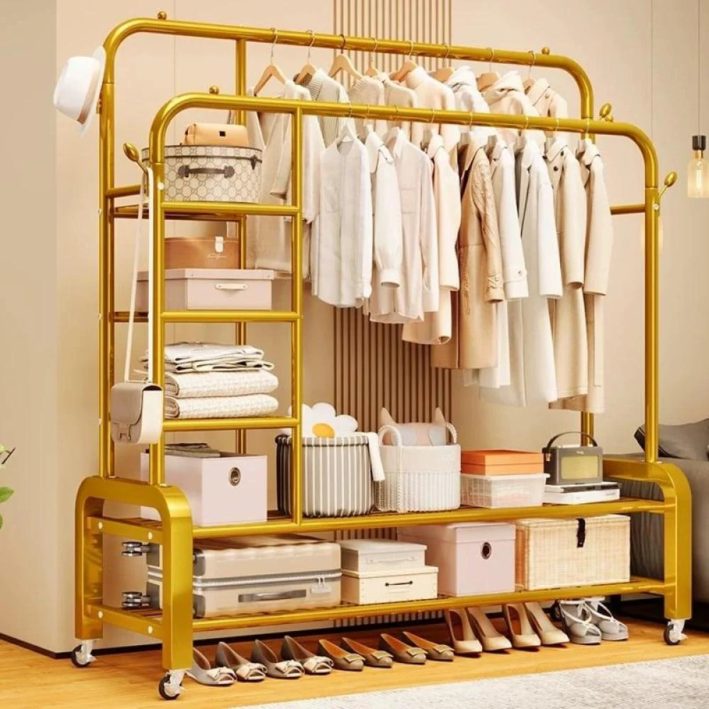 شماعة ملابس مزدوجة مع عجلات دوارة