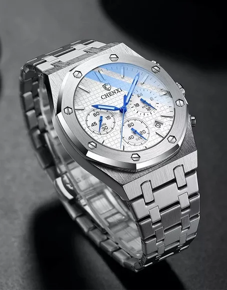 ساعة يد فاخرة للرجال (ساعة من الفولاذ المقاوم للصدأ مع أجراس ملونة)