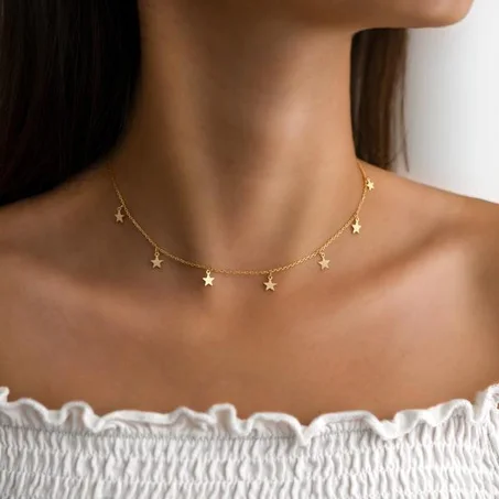 Nouvelle Collier Avec 7 Etoiles Acier Inoxydable