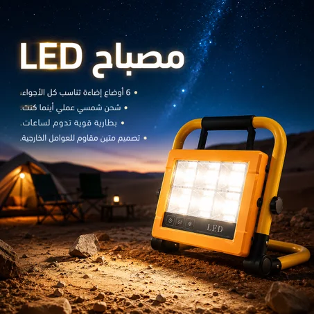 مصباح LED شمسي قابل للشحن | 6 أوضاع إضاءة عملية