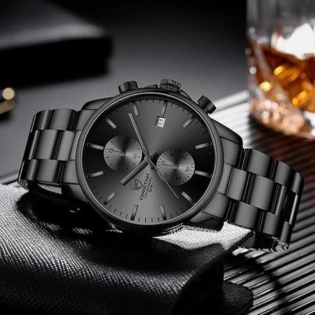 Montres pour Hommes avec Montre à Quartz chronographe étanche décontractée en Acier Inoxydable