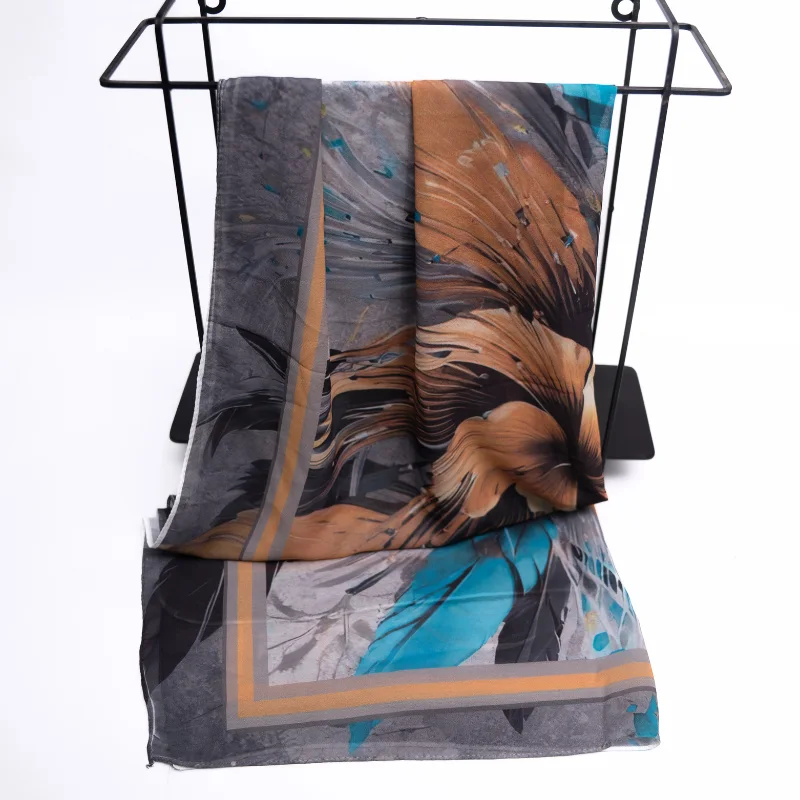 Foulard en Crêpe Chiffon – L'Échappée Ocre & Turquoise