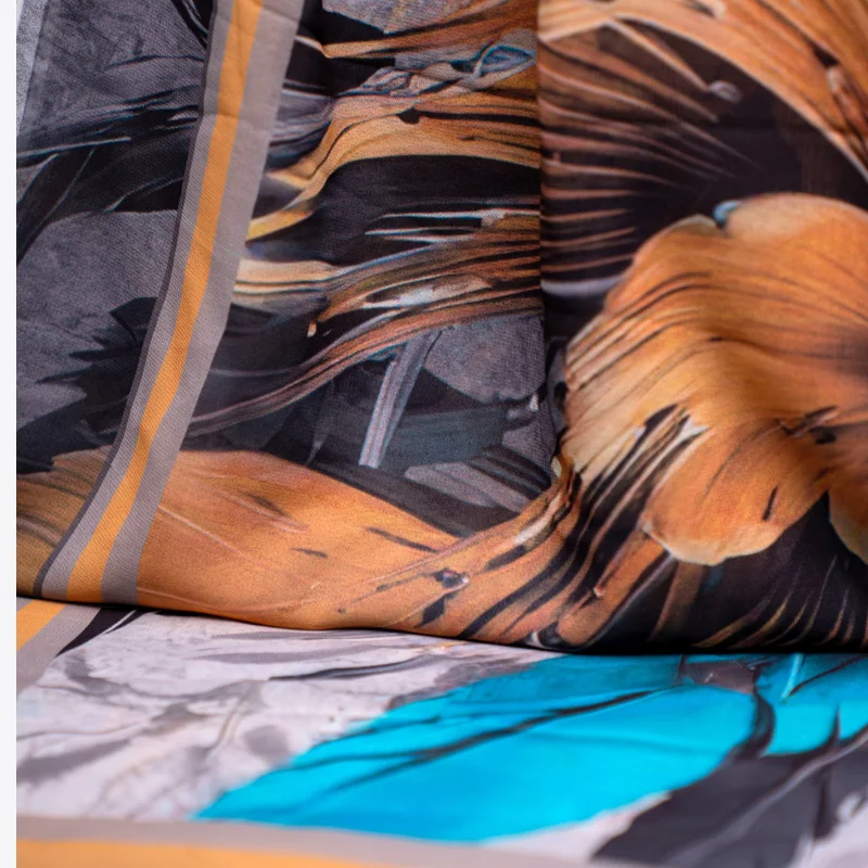 Foulard en Crêpe Chiffon – L'Échappée Ocre & Turquoise